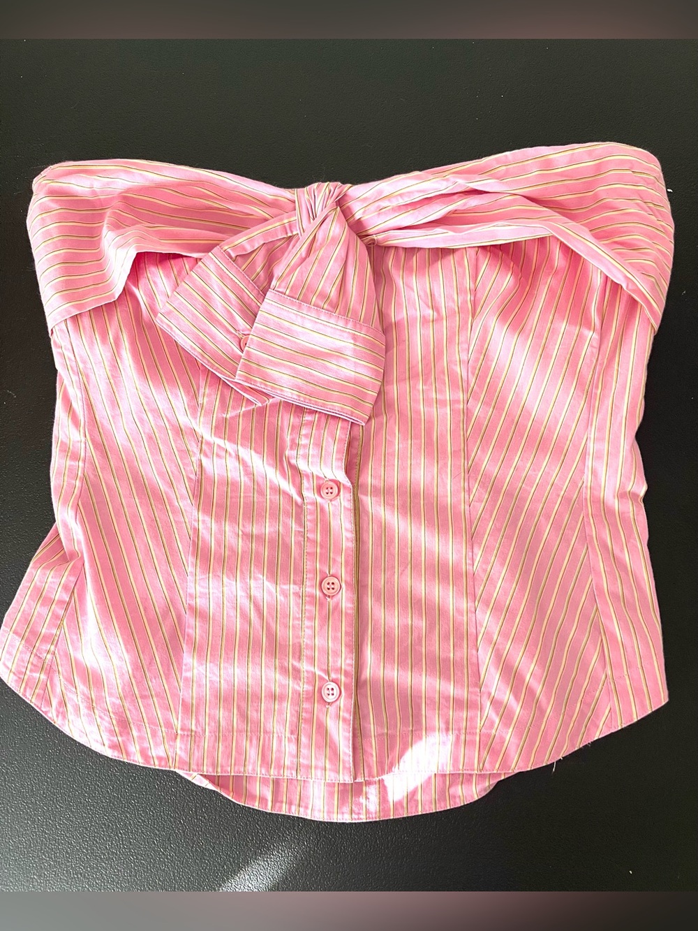 Bryan Fares Beauty Mark Pink Stripe Strapless Bow Top Size 6 - Picture 2 of 9